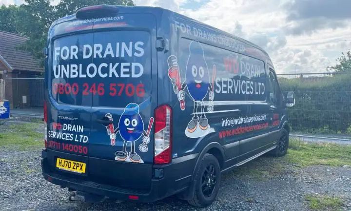 WD Drain Services van attending a blocked drain call in Liverpool